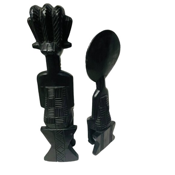 Hand Carved African Tribal Figurines Ebony Wooden Sculptures Home Décor x16 1/2" - Picture 3 of 8